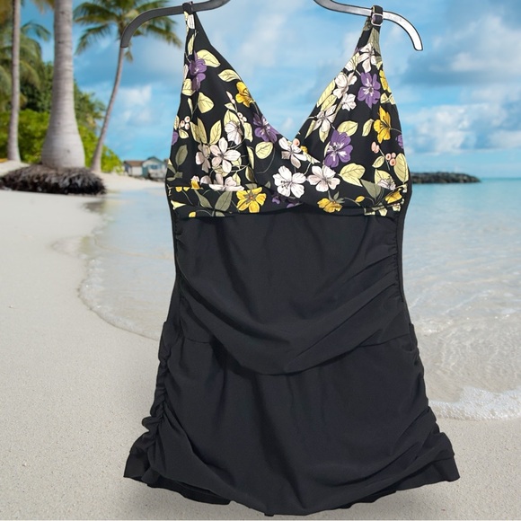 Swim Solutions Villa Floral Criss Cross Control 1PC Ruffle Size 18 Swimdress - Picture 3 of 7
